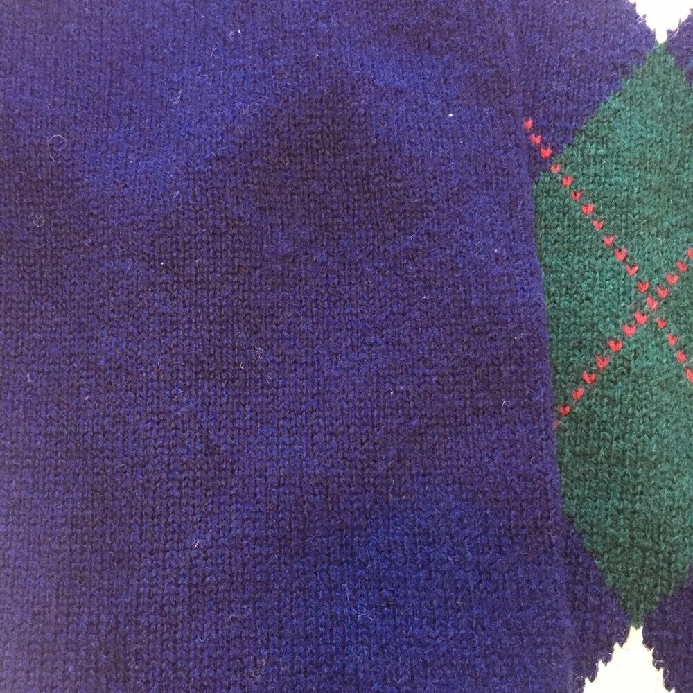 Eddie Bauer Vtg Argyle Sweater Shetland Wool Blue XL Mens Golf Preppy Academia - Picture 12 of 12
